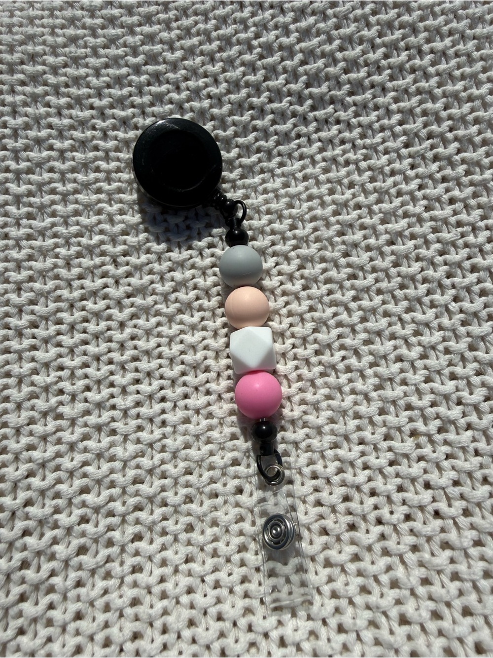 Silicone Bead Badge Reel - Pink, Peach & Gray